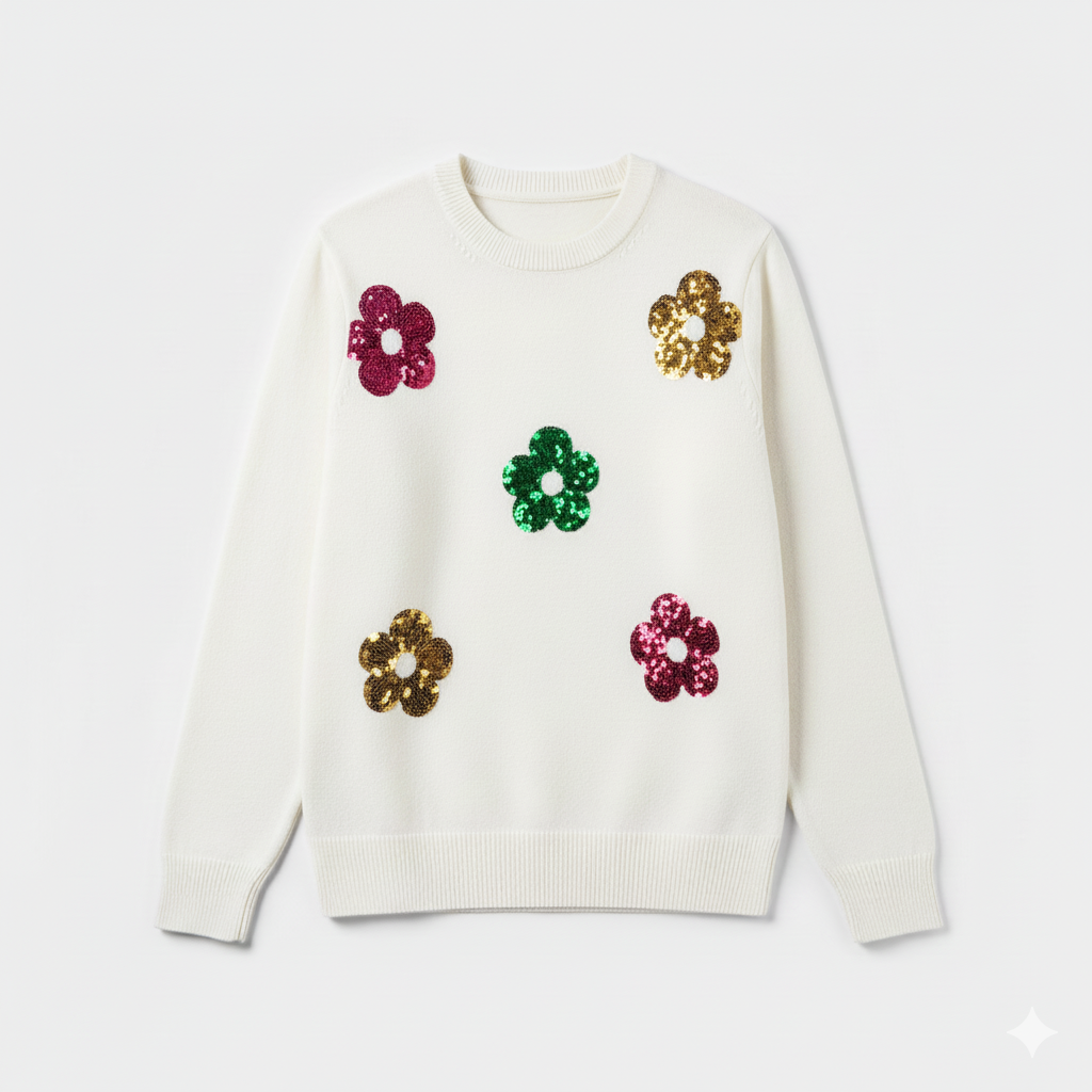 Jersey de Punto Básico de Cuello Redondo en Blanco Crudo